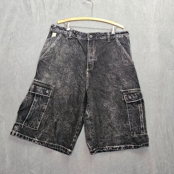 Empyre Men’s Super Baggy Long Denim Cargo Shorts Jeans Size 36 Y2K Skater Grunge - Picture 2 of 10